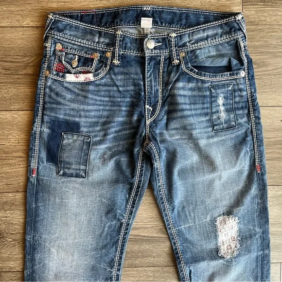 True Religion Men’s Denim Jeans 33x33 Straight Flap Nat Mega T Red - Picture 4 of 15